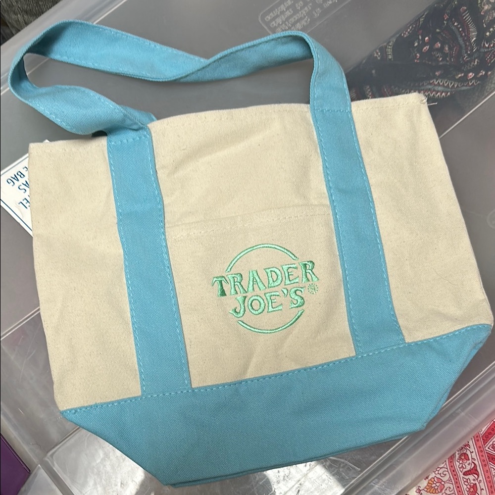 Trader Joe's Blue and Cream Tote Bag